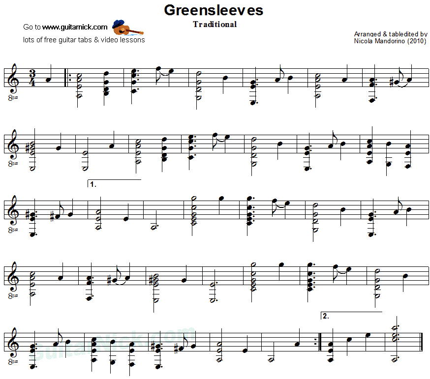 Greensleeves Guitar Sheet Music Free
